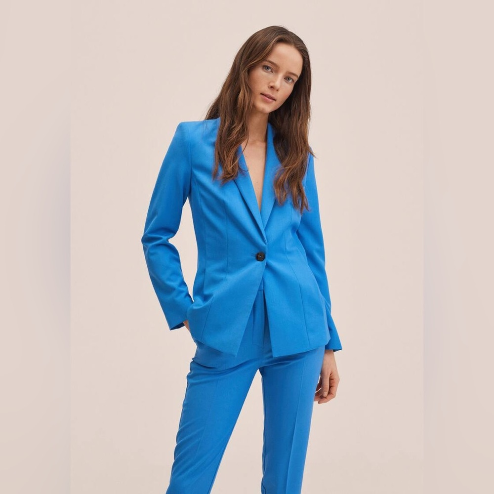 Mango Blue Fitted Suit Blazer